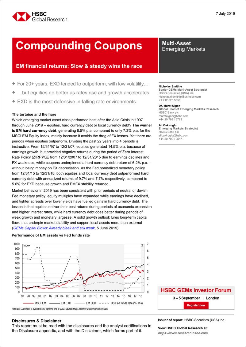 《汇丰银行-新兴市场-投资策略-新兴市场的财务回报：缓慢而稳定才能赢得竞争-2019.7.7-22页》 - 第1页预览图