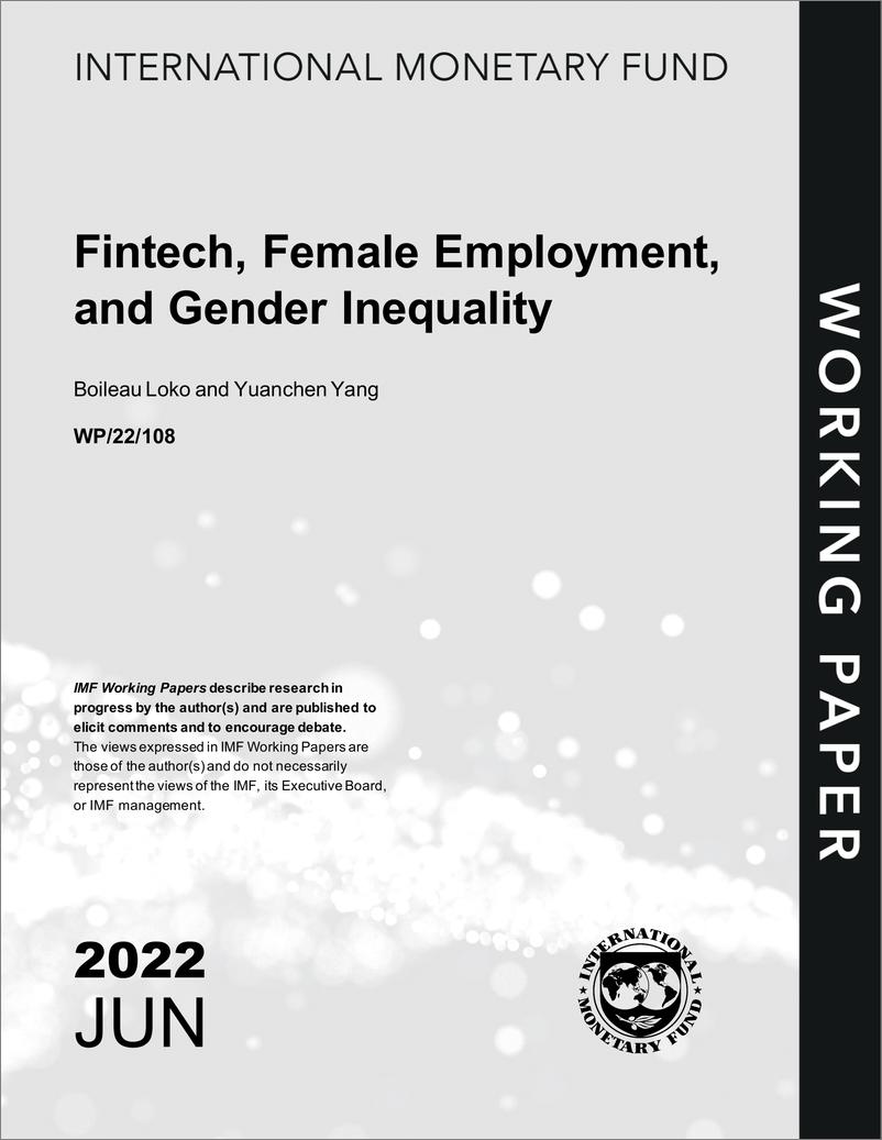 《IMF-金融科技、女性就业和性别不平等（英）-2022.6-39页》 - 第1页预览图